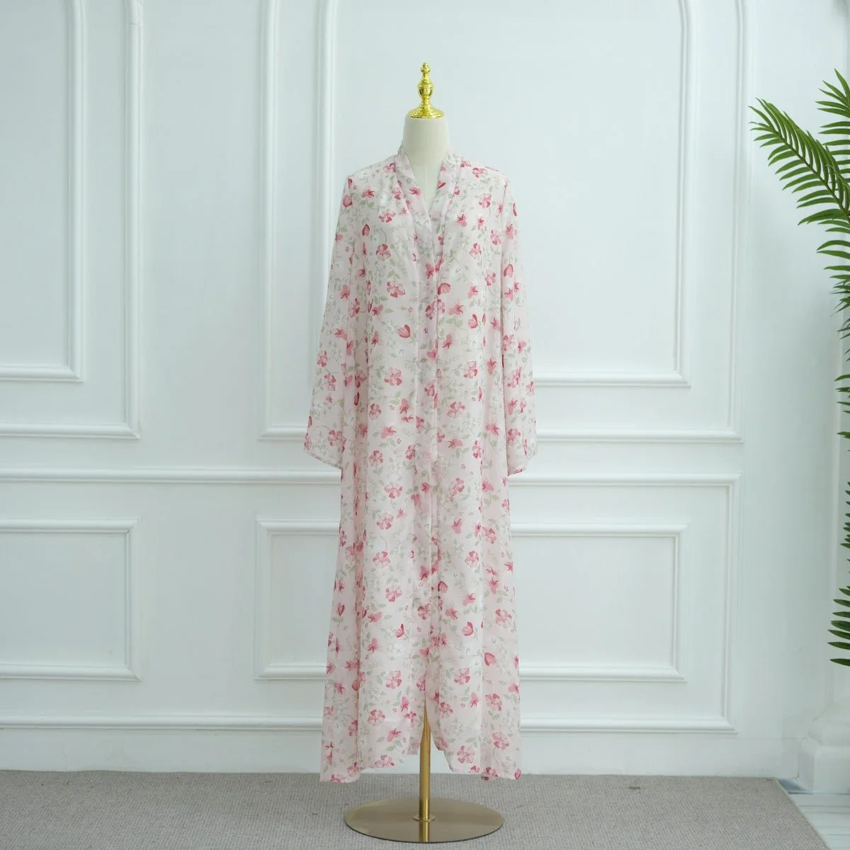 Spring Summer Floral Print Chiffon Cardigan | Double-Layer Modest Cover-Up Abaya (MOA170) - Image 6