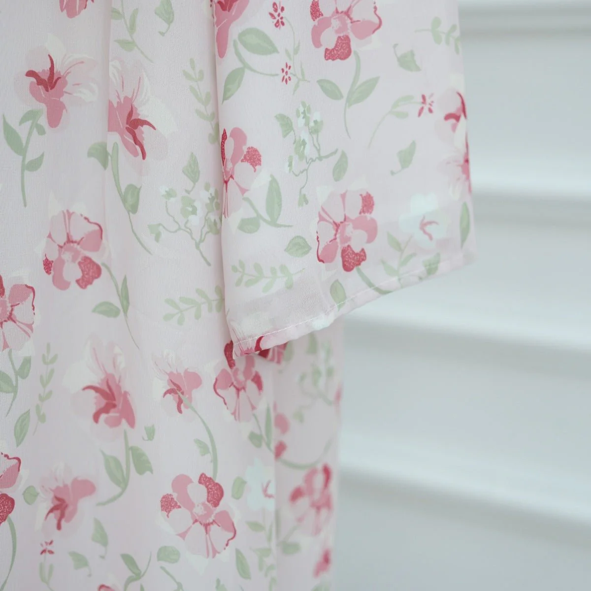 Spring Summer Floral Print Chiffon Cardigan | Double-Layer Modest Cover-Up Abaya (MOA170) - Image 9