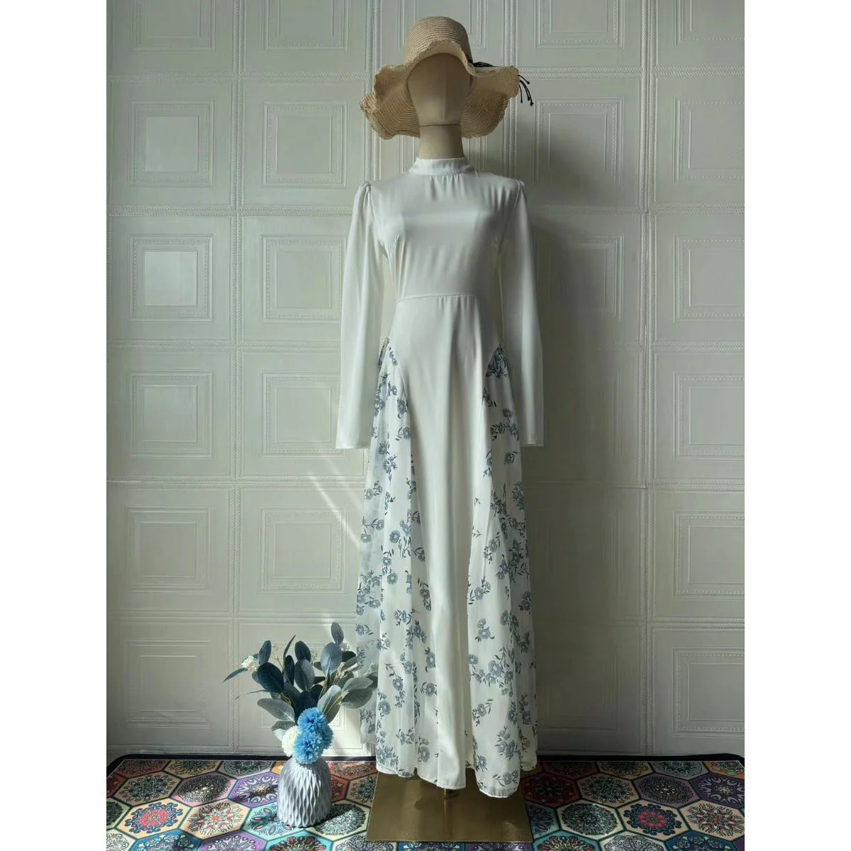Spring Temperament Black Maxi Dress And Elegant High Neck Long Sleeve Dress with Floral Accent (MA220) - Image 10