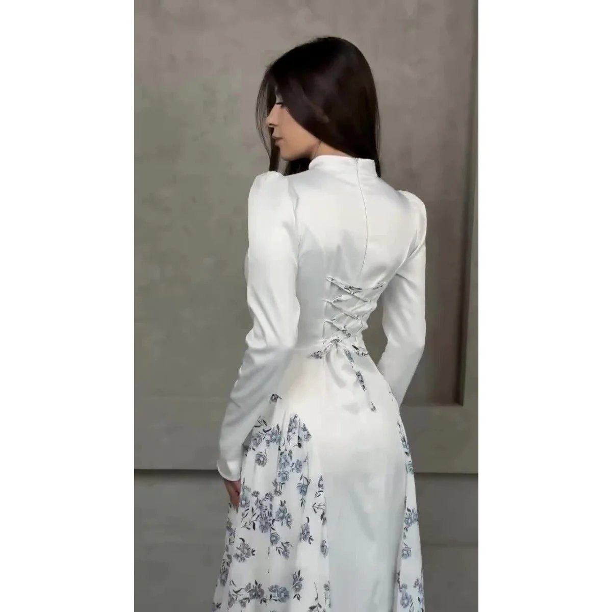 Spring Temperament Black Maxi Dress And Elegant High Neck Long Sleeve Dress with Floral Accent (MA220) - Image 6