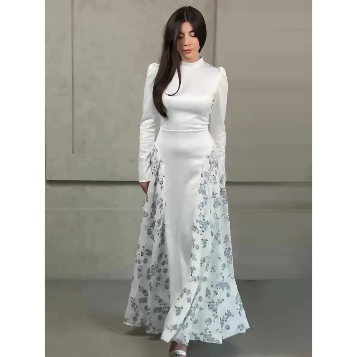 Spring Temperament Black Maxi Dress And Elegant High Neck Long Sleeve Dress with Floral Accent (MA220) - Image 9