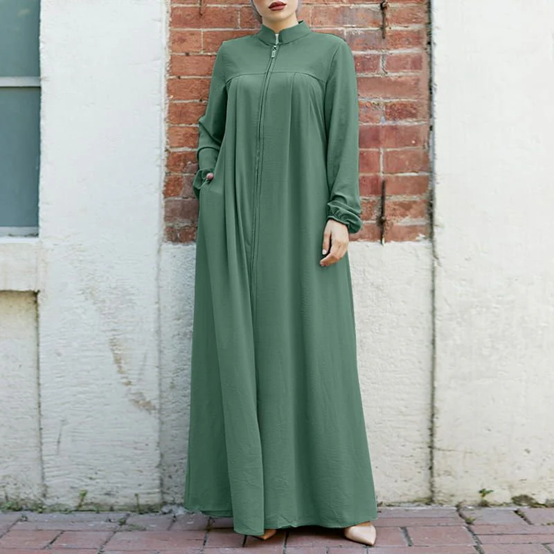 Stand-Collar Zipper Cardigan with Pockets | Modest Long Maxi Dress Abaya(MA155) - Image 13