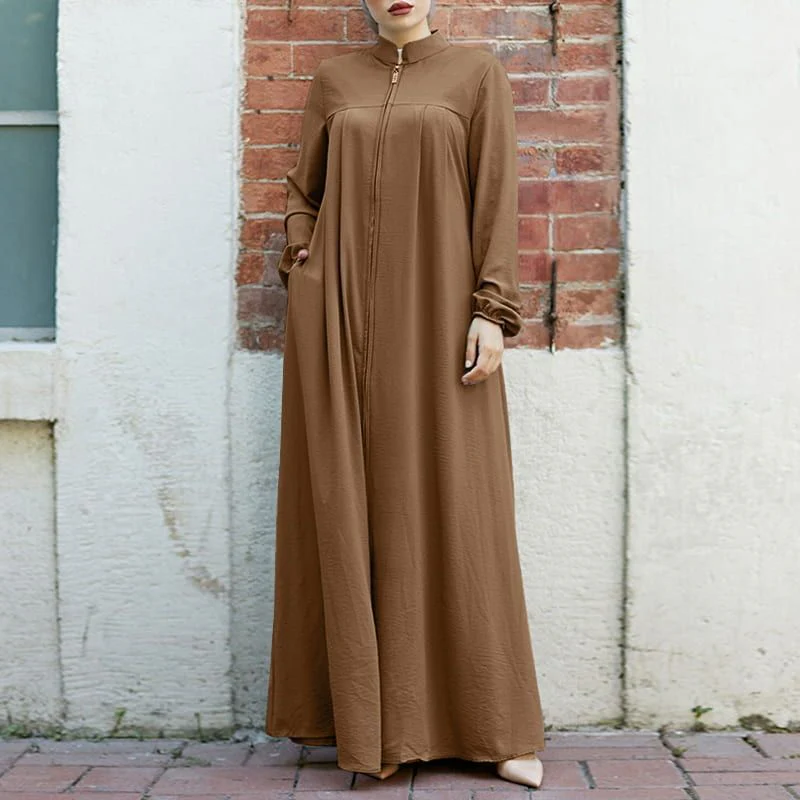 Stand-Collar Zipper Cardigan with Pockets | Modest Long Maxi Dress Abaya(MA155) - Image 14