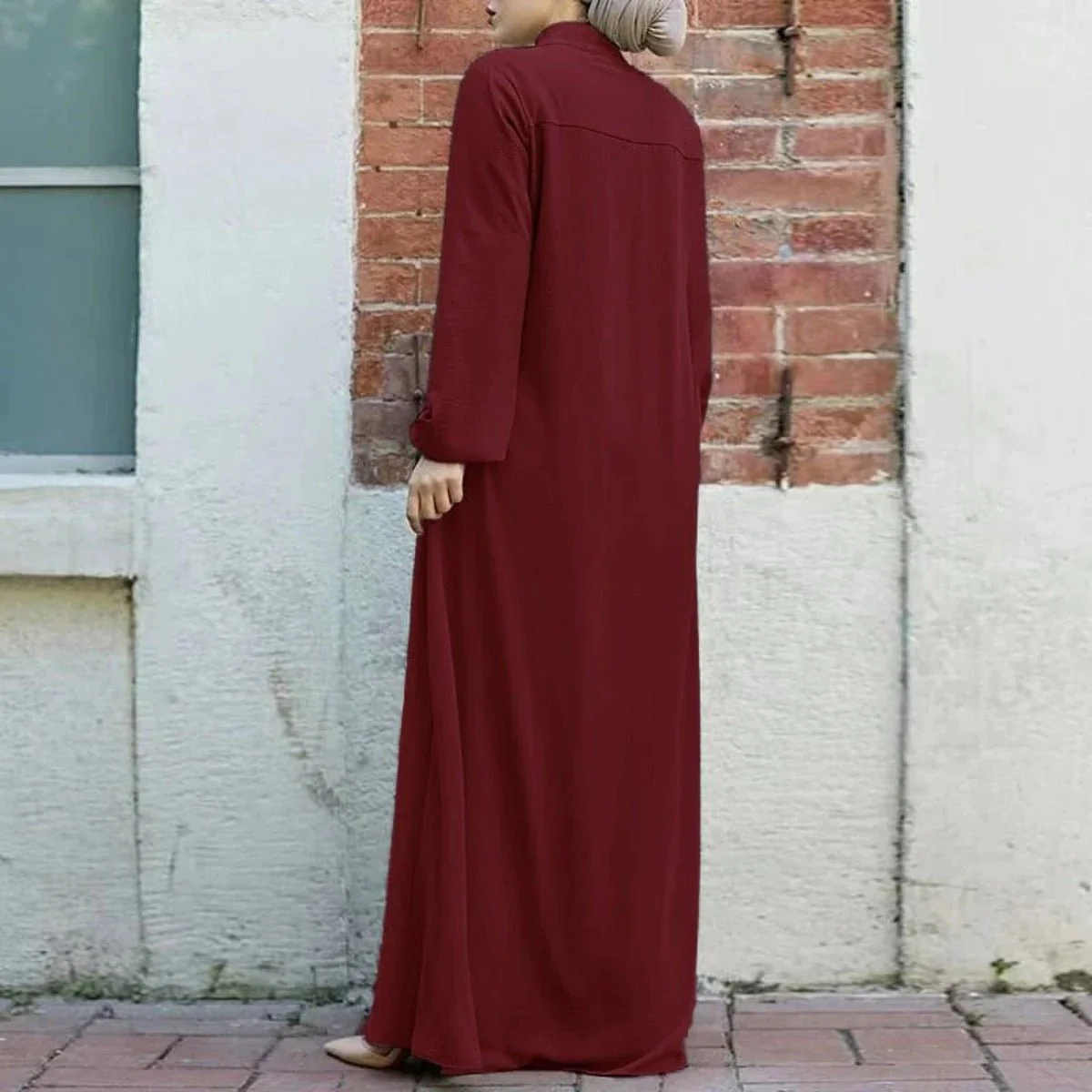 Stand-Collar Zipper Cardigan with Pockets | Modest Long Maxi Dress Abaya(MA155) - Image 3
