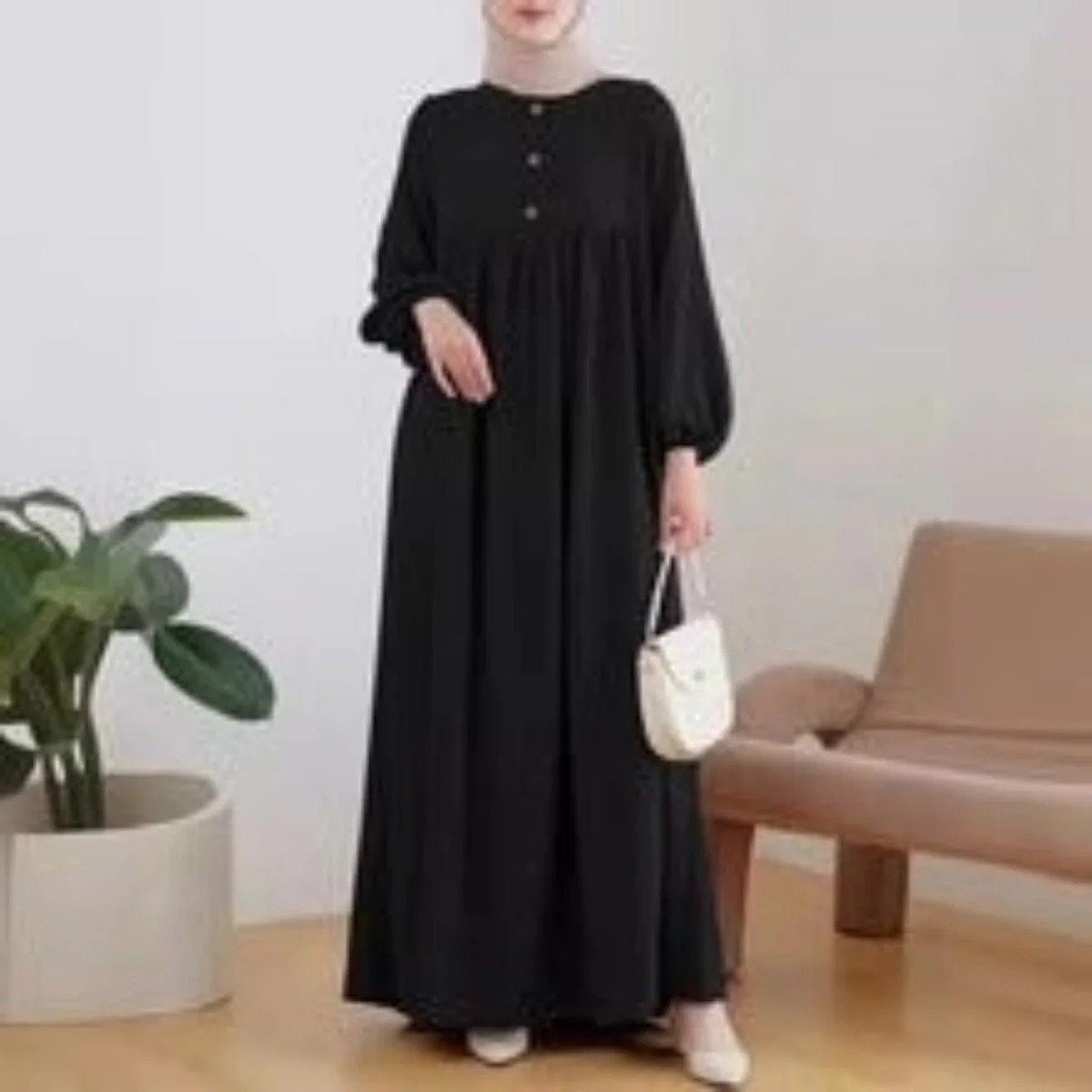 Stand-Collar Zipper Cardigan with Pockets | Modest Long Maxi Dress Abaya(MA155) - Image 9