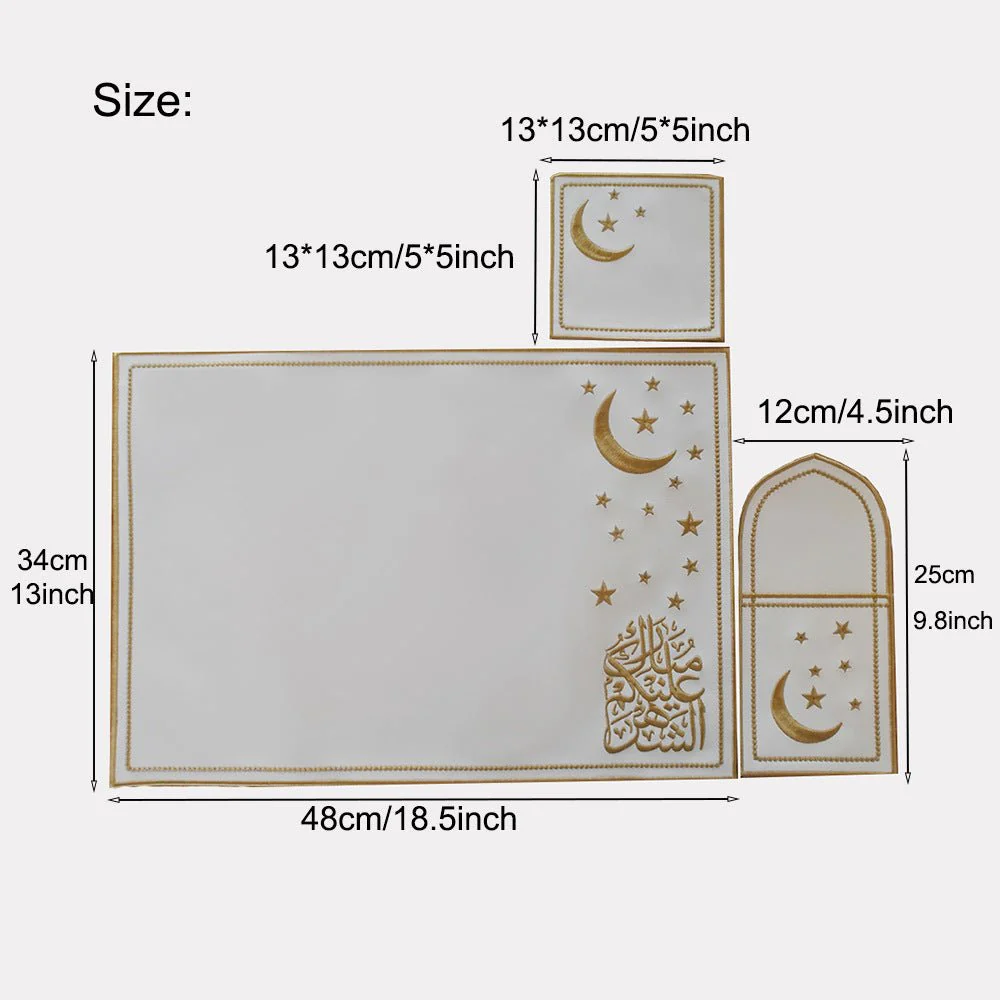 Star & Crescent Embroidered Leather Placemat Set | 3-Piece Dining Table Decor (MAC390) - Image 3