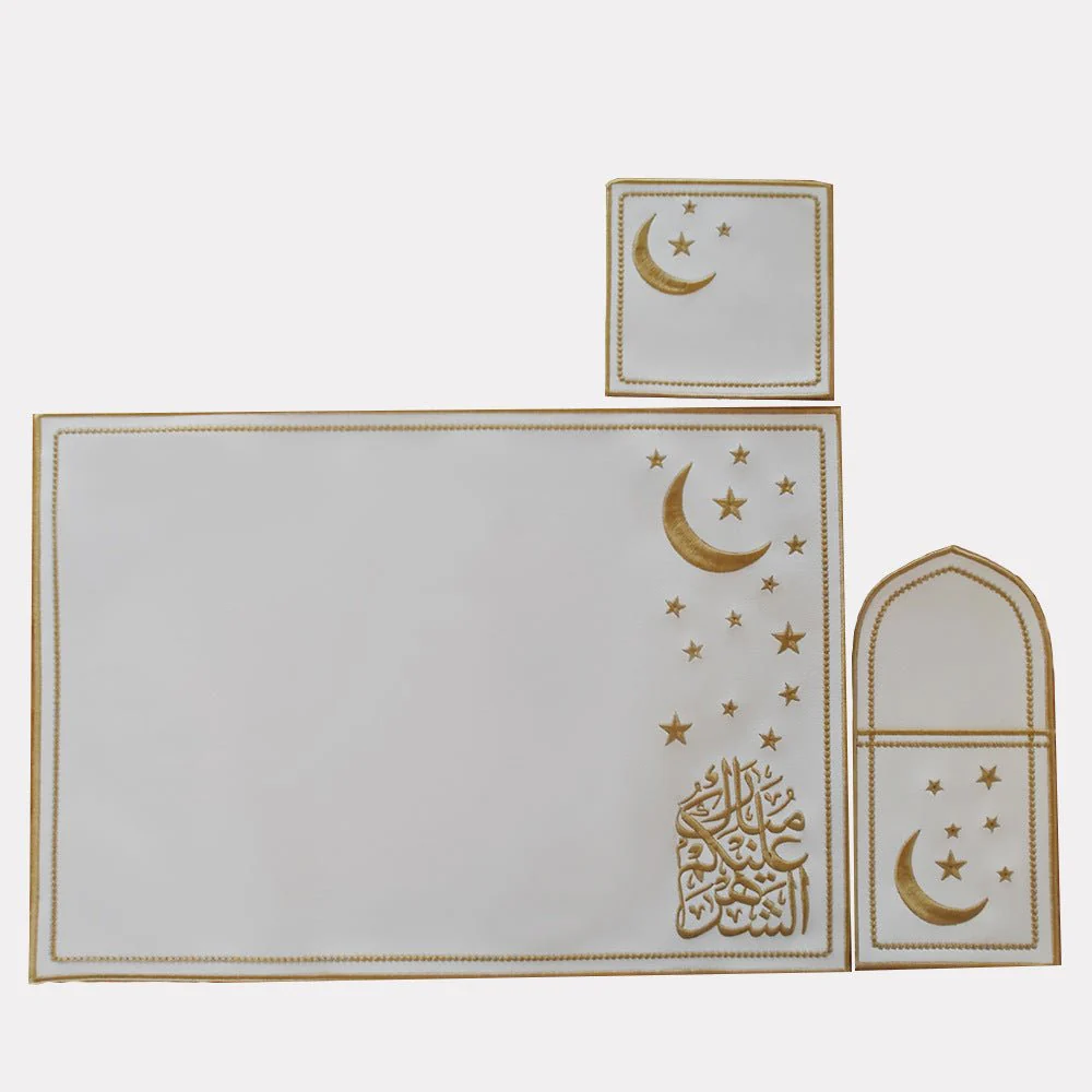 Star & Crescent Embroidered Leather Placemat Set | 3-Piece Dining Table Decor (MAC390) - Image 6