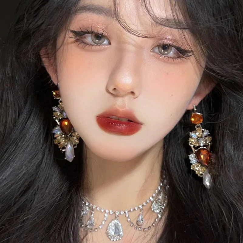 Statement Rhinestones Large Drop Earrings (MAC327) - Image 2