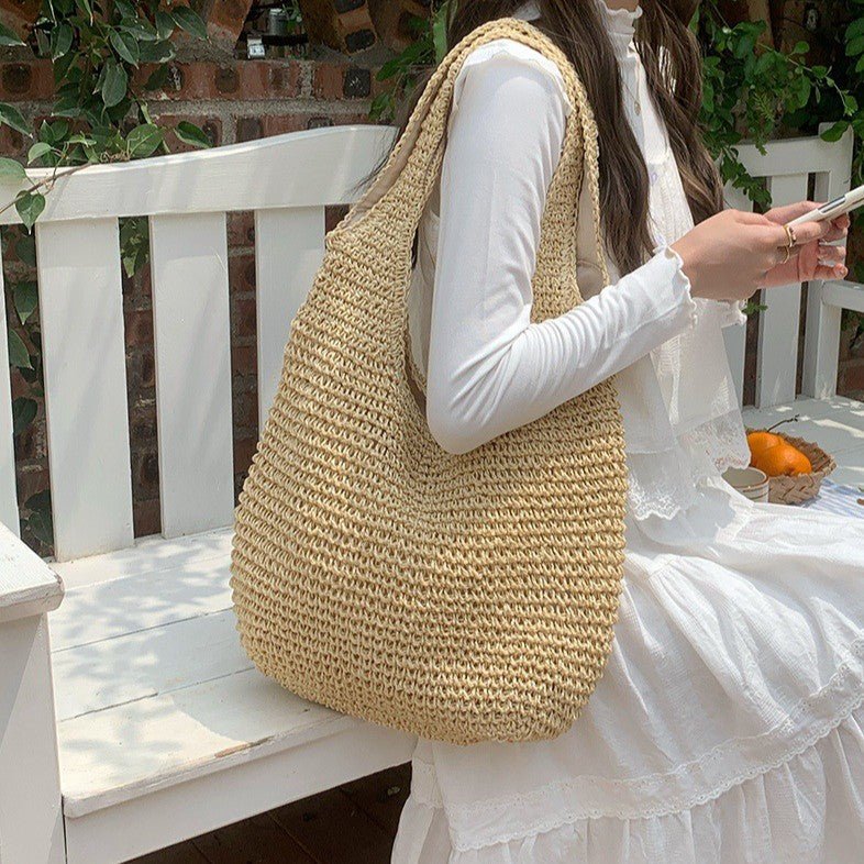 Straw Beach Bag for Women Fashionable Summer Versatile Large-capacity Holiday Style Straw Tote Bag (MAC241) - Image 4