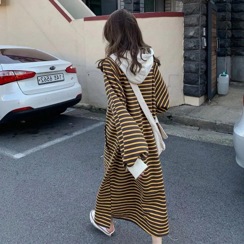 Striped Drawstring Hooded Long Sweater Dress (MS071) - Image 3