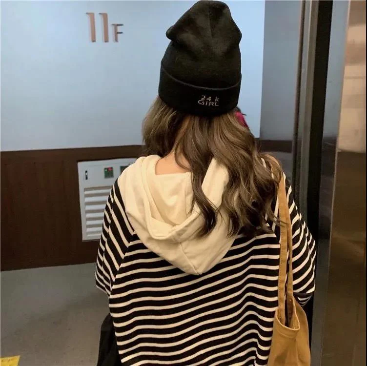Striped Drawstring Hooded Long Sweater Dress (MS071) - Image 4