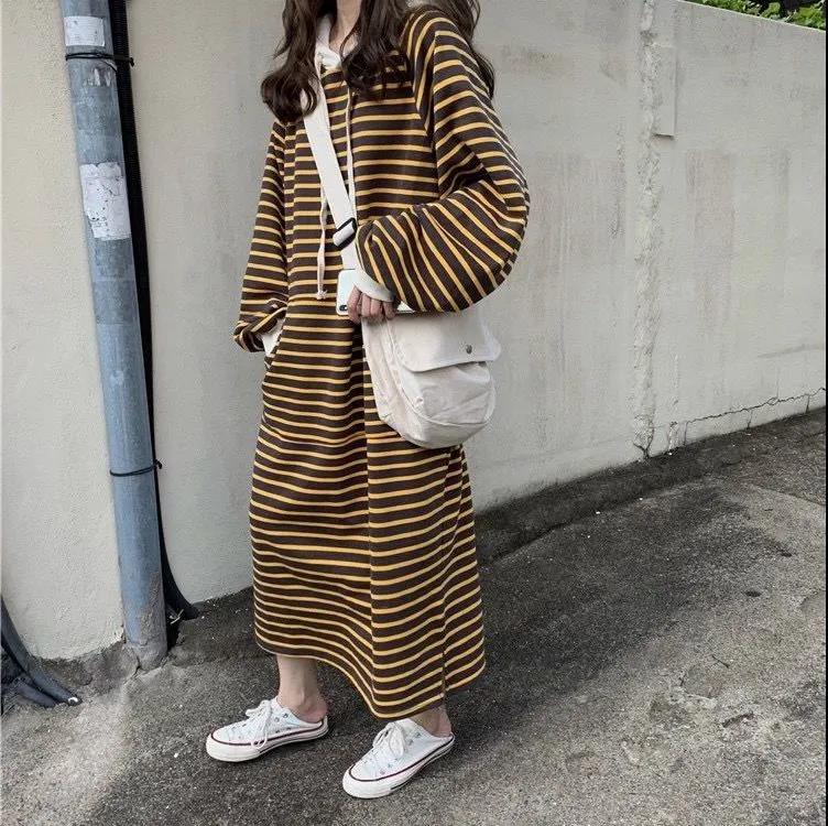Striped Drawstring Hooded Long Sweater Dress (MS071) - Image 5