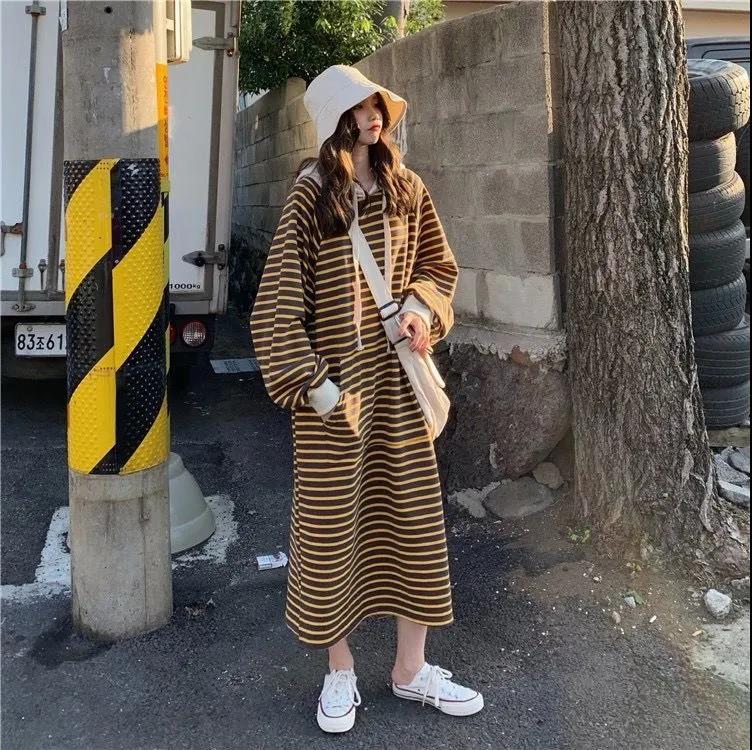 Striped Drawstring Hooded Long Sweater Dress (MS071) - Image 6
