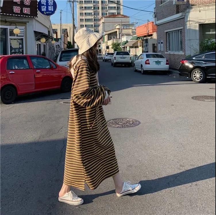 Striped Drawstring Hooded Long Sweater Dress (MS071) - Image 7