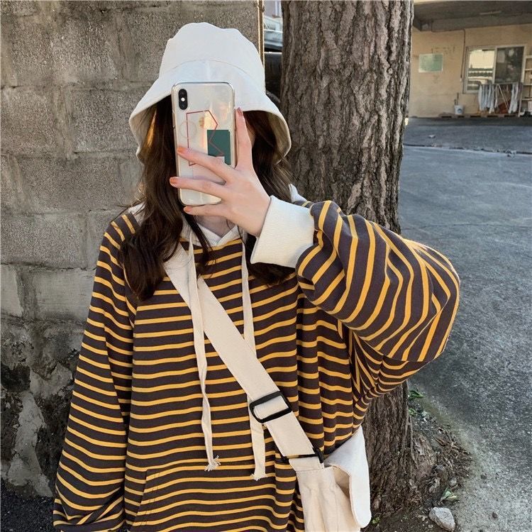Striped Drawstring Hooded Long Sweater Dress (MS071) - Image 8