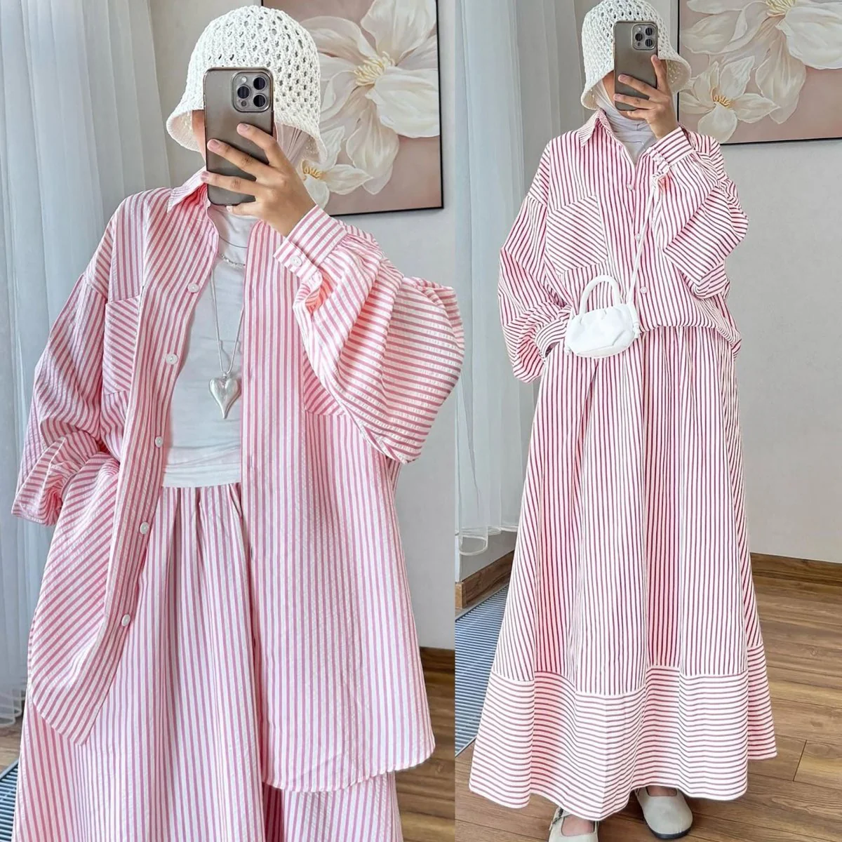 Striped Oversized Shirt & Maxi Skirt Set (MS374)