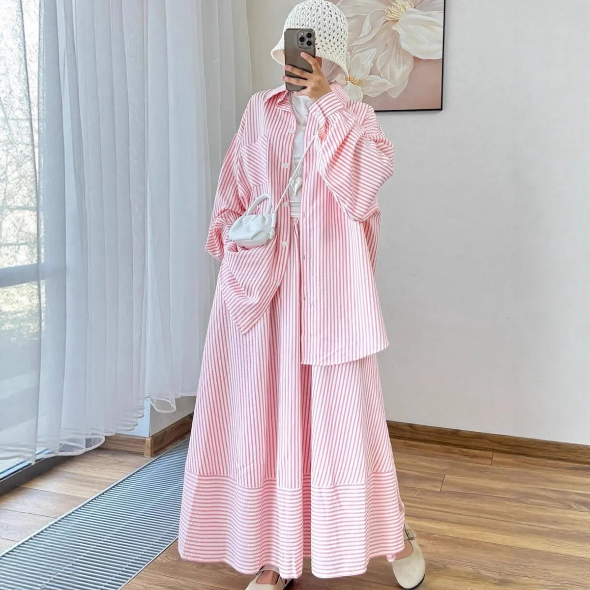 Striped Oversized Shirt & Maxi Skirt Set (MS374) - Image 2