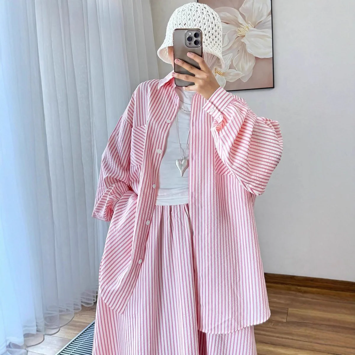 Striped Oversized Shirt & Maxi Skirt Set (MS374) - Image 4