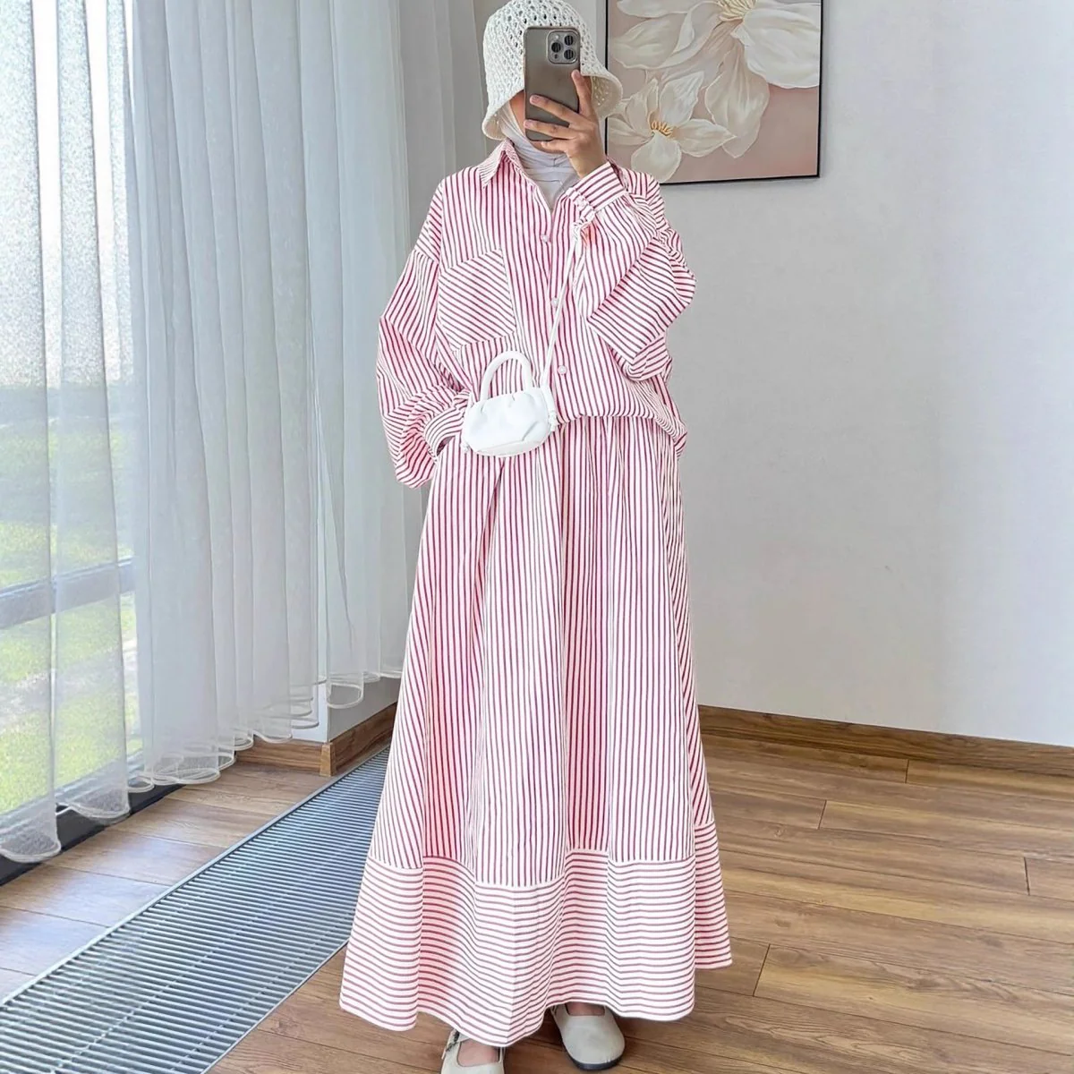 Striped Oversized Shirt & Maxi Skirt Set (MS374) - Image 5