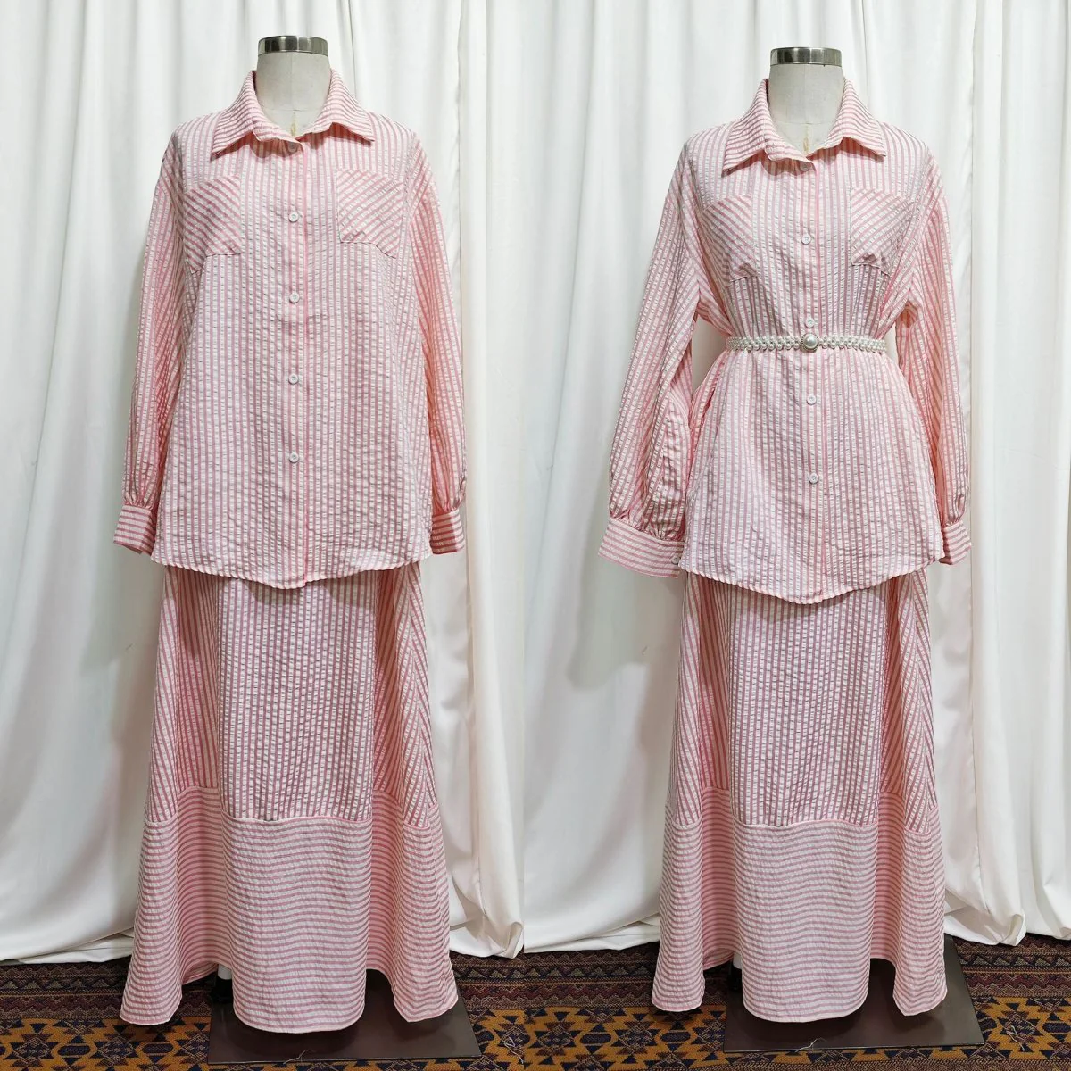 Striped Oversized Shirt & Maxi Skirt Set (MS374) - Image 6