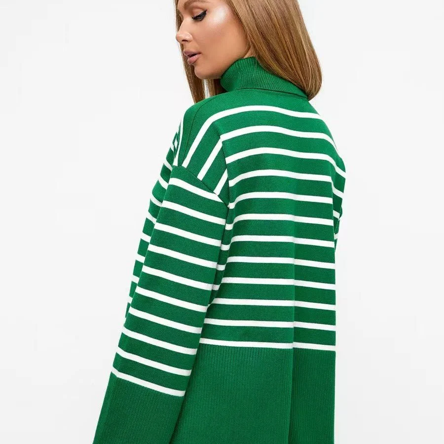 Striped Turtleneck Sweater | Oversized Colorblock Pullover(MS252) - Image 11