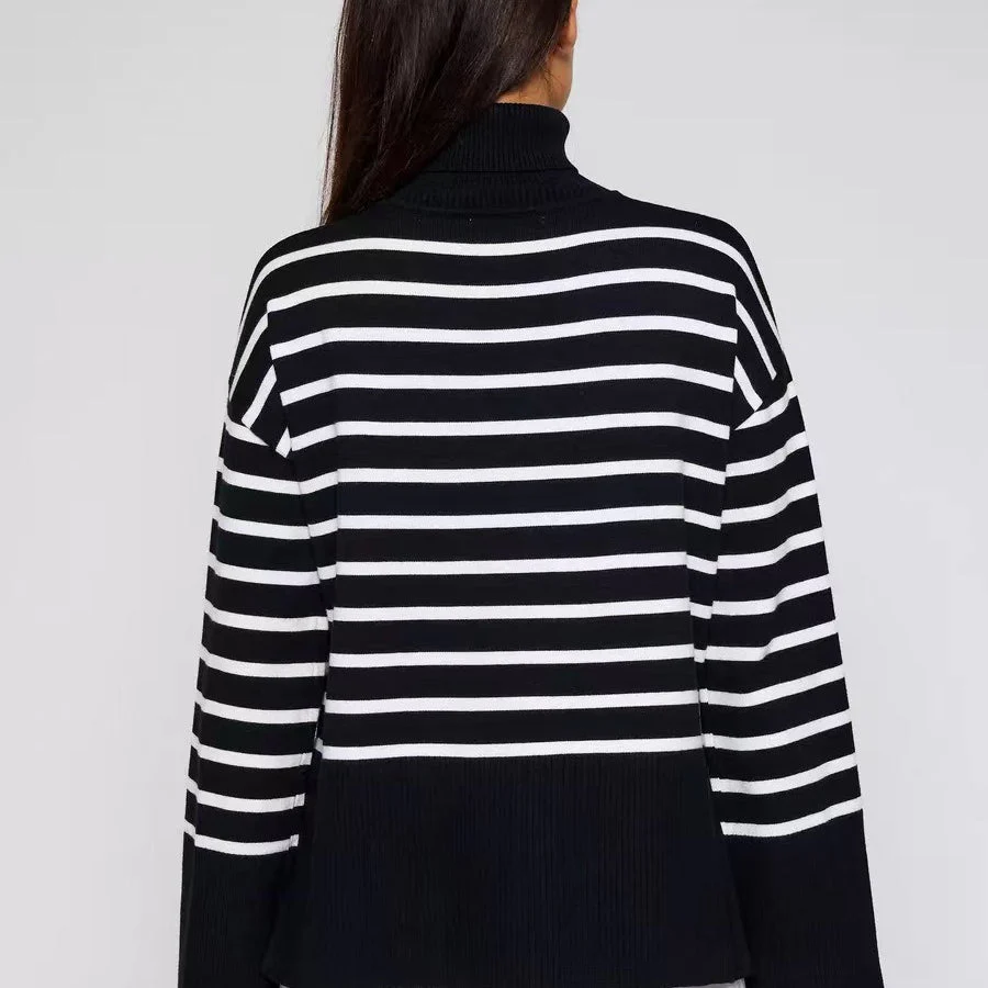 Striped Turtleneck Sweater | Oversized Colorblock Pullover(MS252) - Image 18