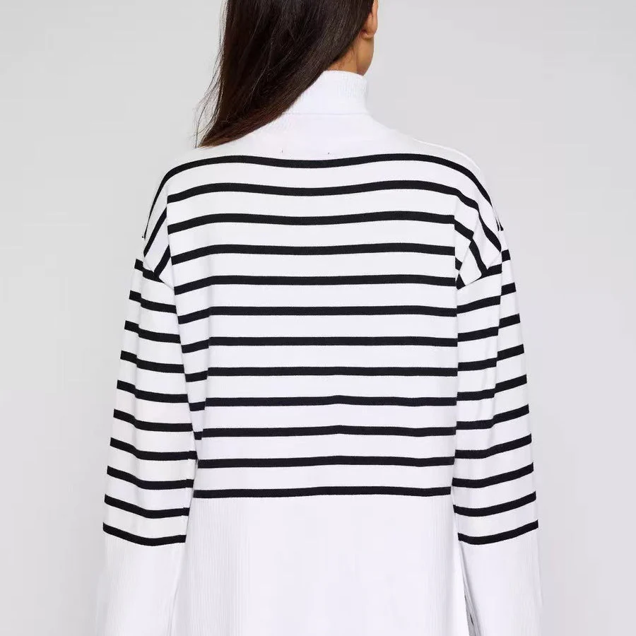 Striped Turtleneck Sweater | Oversized Colorblock Pullover(MS252) - Image 8