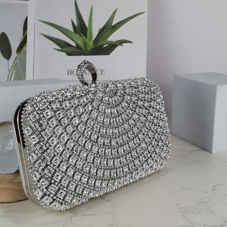 Stunning Crystal-Front Glitter-Back Clutch – Trendy Square Evening Bag for Parties & Galas (MAC275) - Image 3