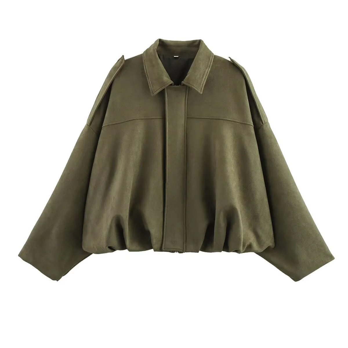 Suede Bomber Jacket | Collared Flight Jacket with Shoulder Tabs(MS240) - Image 3