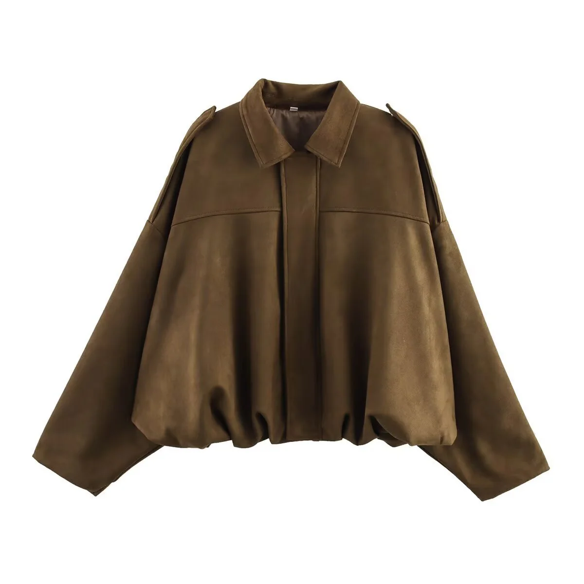 Suede Bomber Jacket | Collared Flight Jacket with Shoulder Tabs(MS240) - Image 6