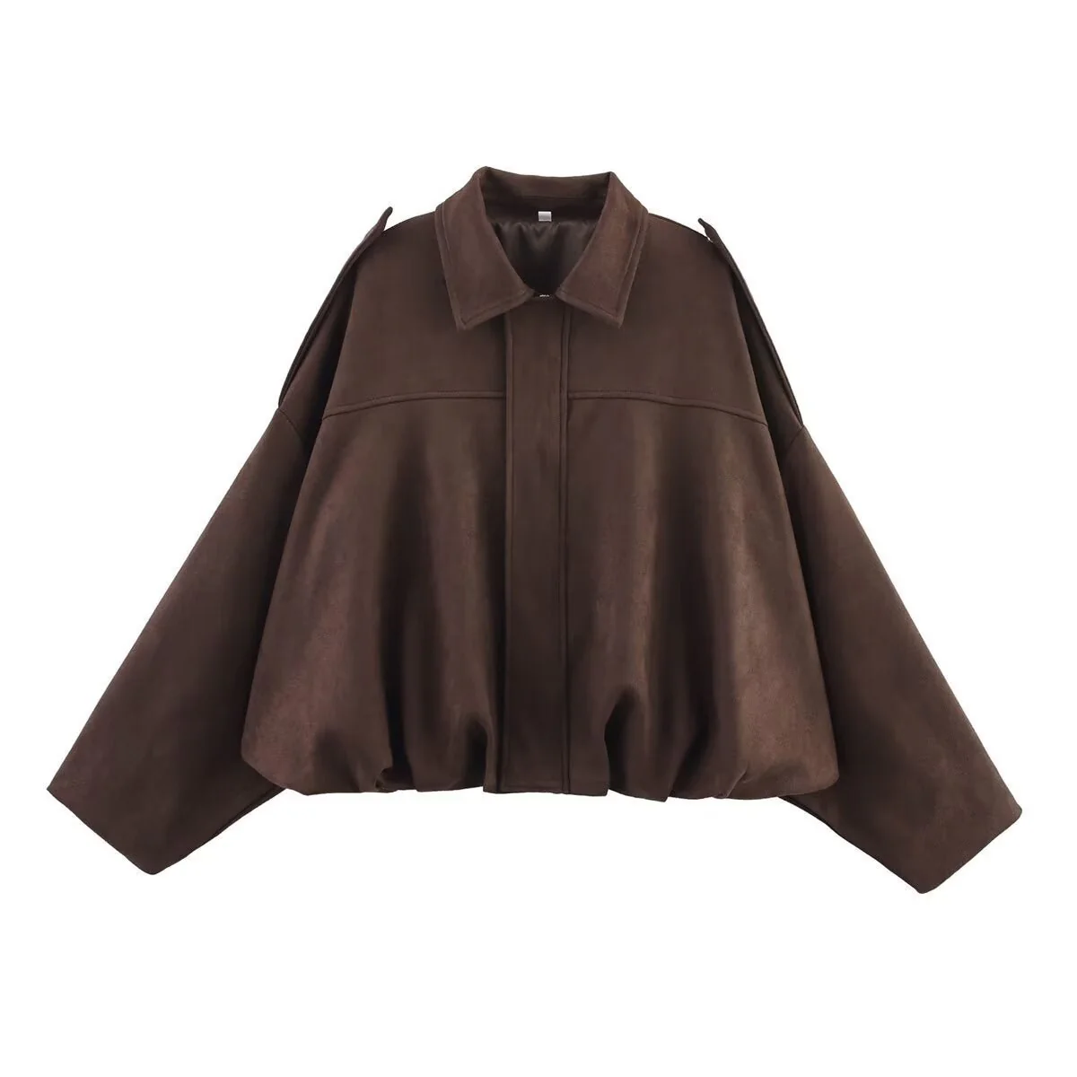 Suede Bomber Jacket | Collared Flight Jacket with Shoulder Tabs(MS240) - Image 7