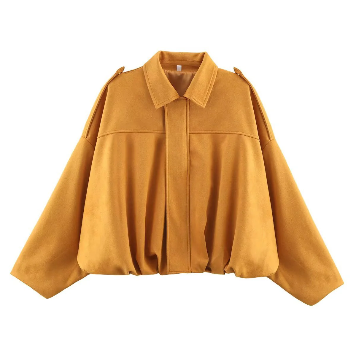Suede Bomber Jacket | Collared Flight Jacket with Shoulder Tabs(MS240) - Image 9