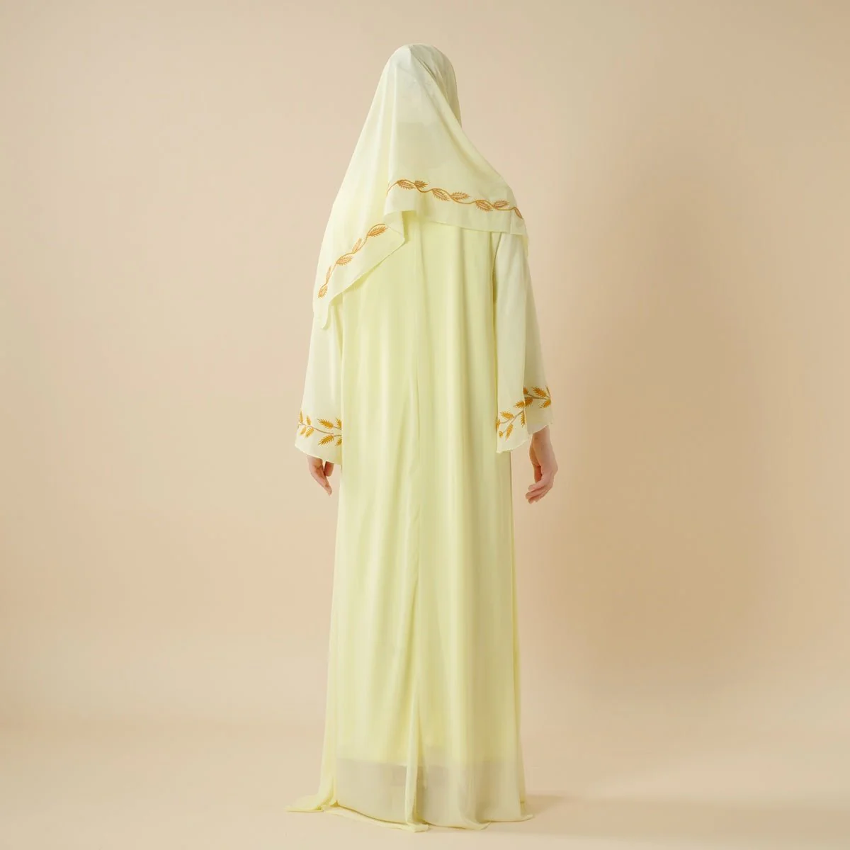 Summer Floral Embroidered Elegant Crew Neck Long Sleeve Chiffon Abaya Dress with Matching Headscarf (MA230) - Image 20