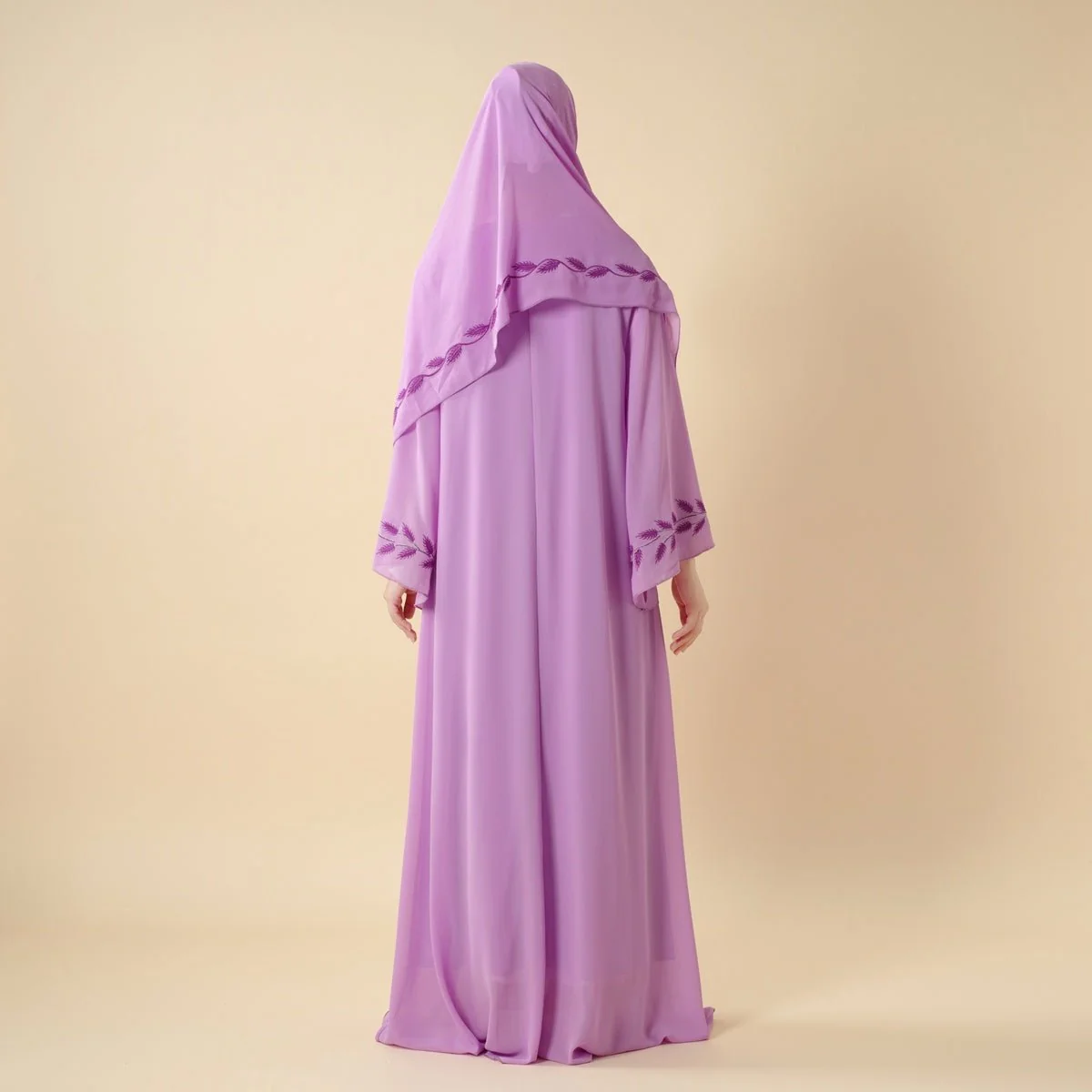 Summer Floral Embroidered Elegant Crew Neck Long Sleeve Chiffon Abaya Dress with Matching Headscarf (MA230) - Image 30