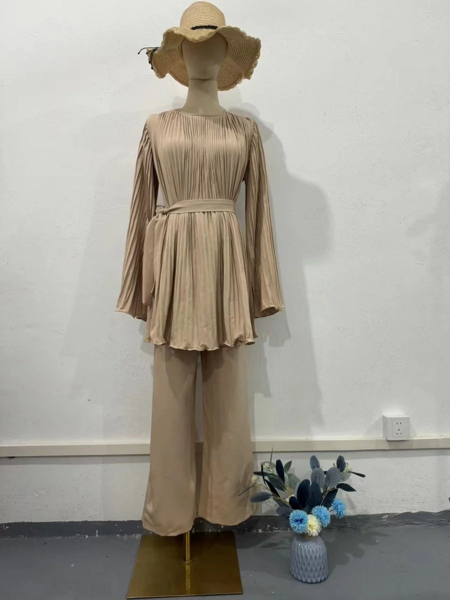 Summer Pleated Design Breathable Loose Pants Two-Piece Set (MS083) - Image 10