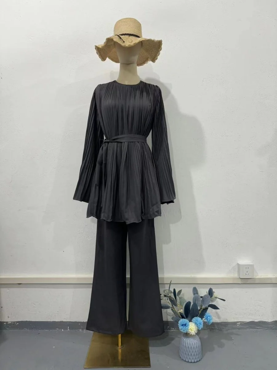 Summer Pleated Design Breathable Loose Pants Two-Piece Set (MS083) - Image 11