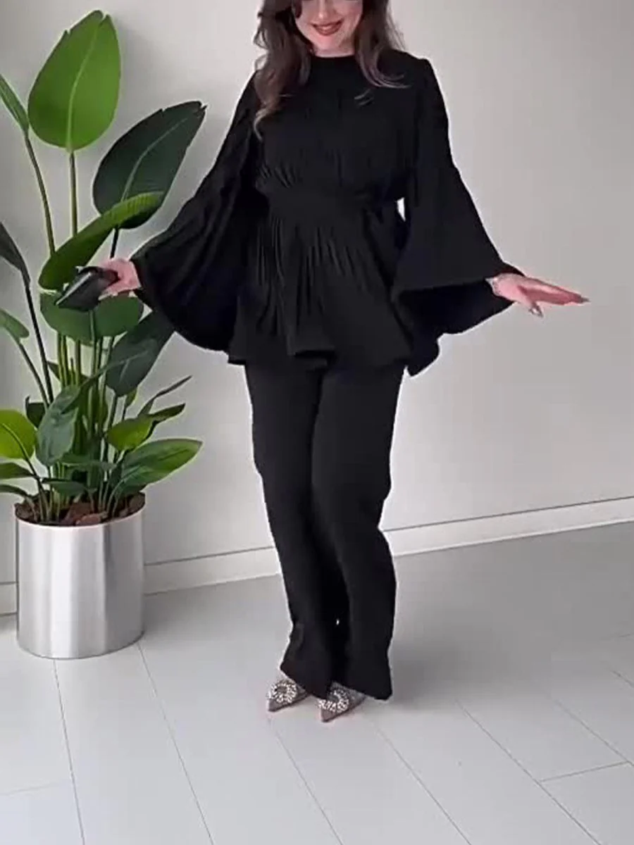 Summer Pleated Design Breathable Loose Pants Two-Piece Set (MS083) - Image 13