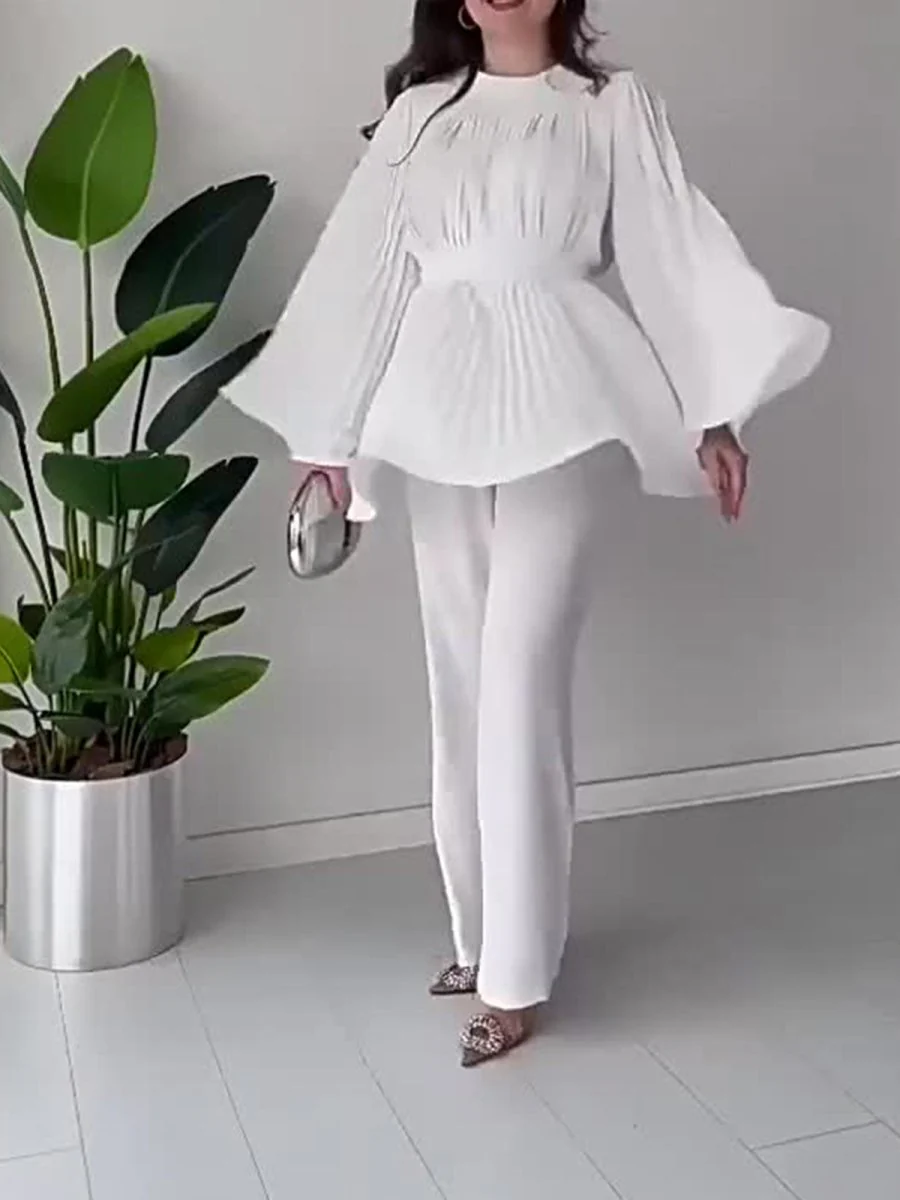 Summer Pleated Design Breathable Loose Pants Two-Piece Set (MS083) - Image 14