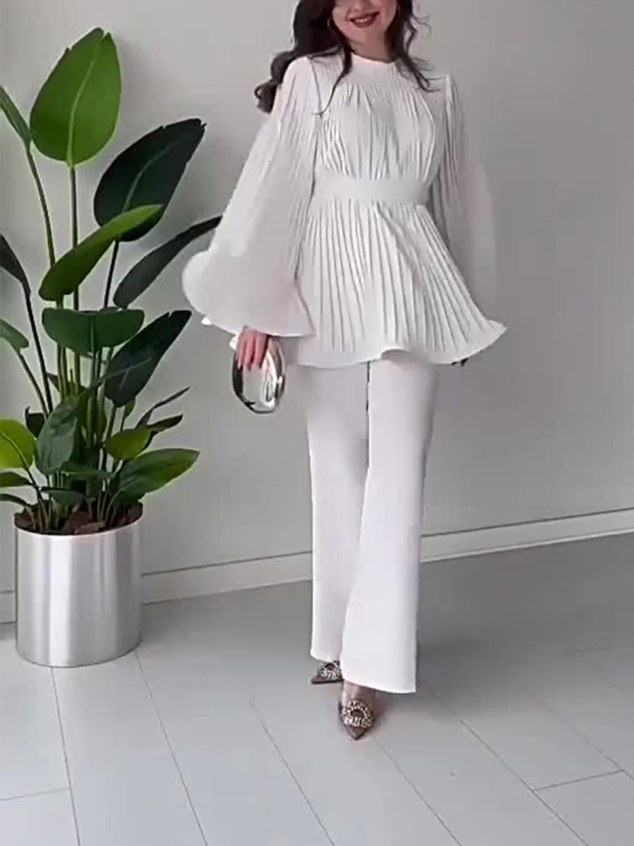 Summer Pleated Design Breathable Loose Pants Two-Piece Set (MS083) - Image 15