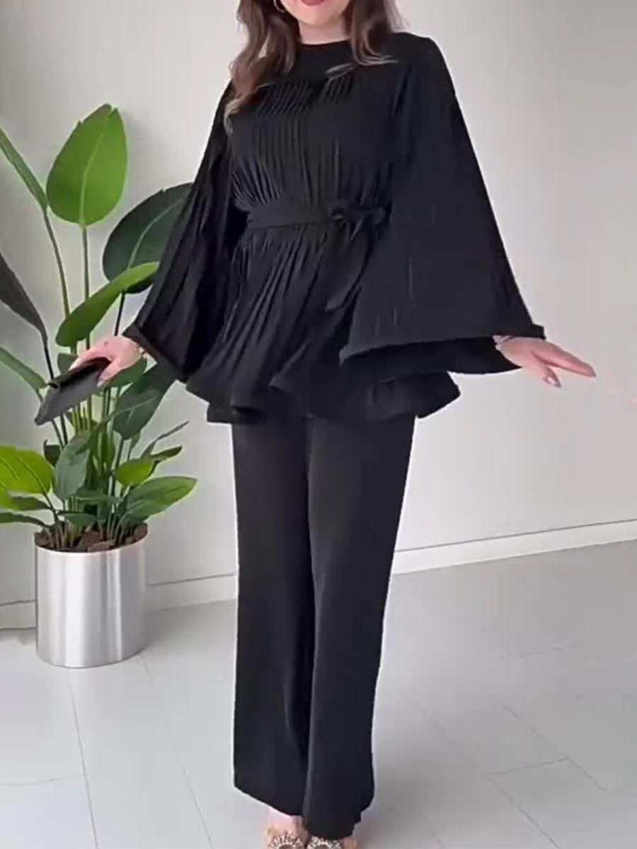 Summer Pleated Design Breathable Loose Pants Two-Piece Set (MS083) - Image 16