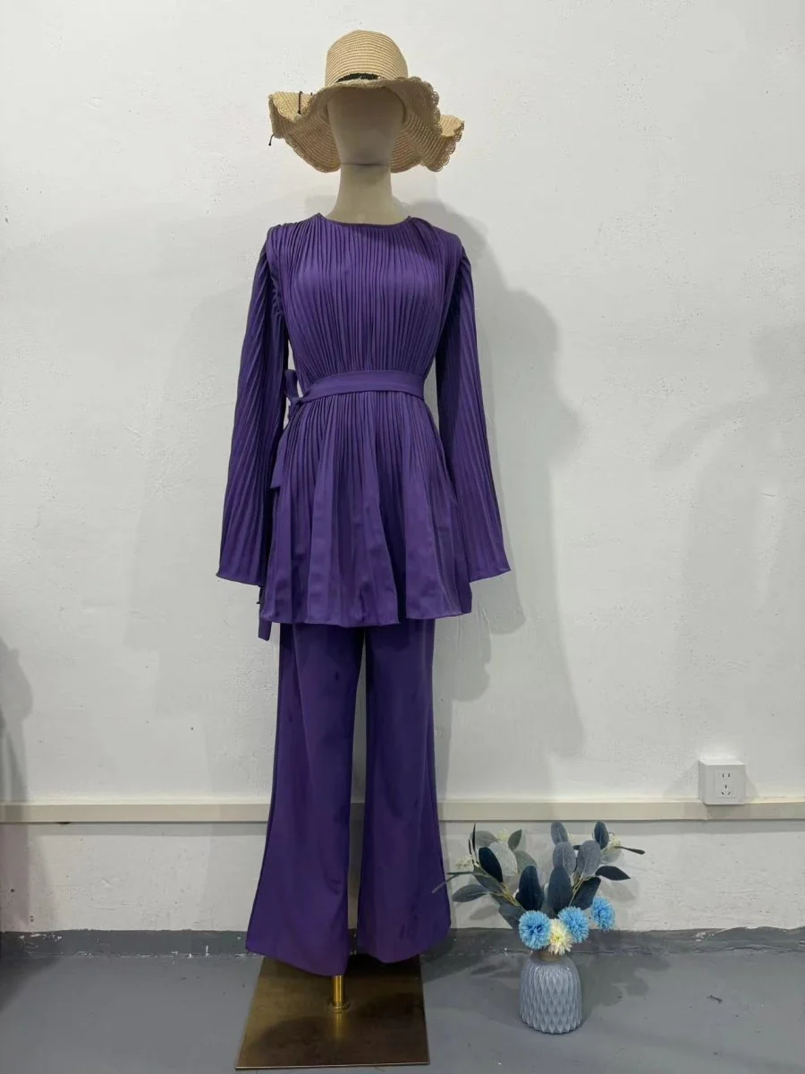 Summer Pleated Design Breathable Loose Pants Two-Piece Set (MS083) - Image 6