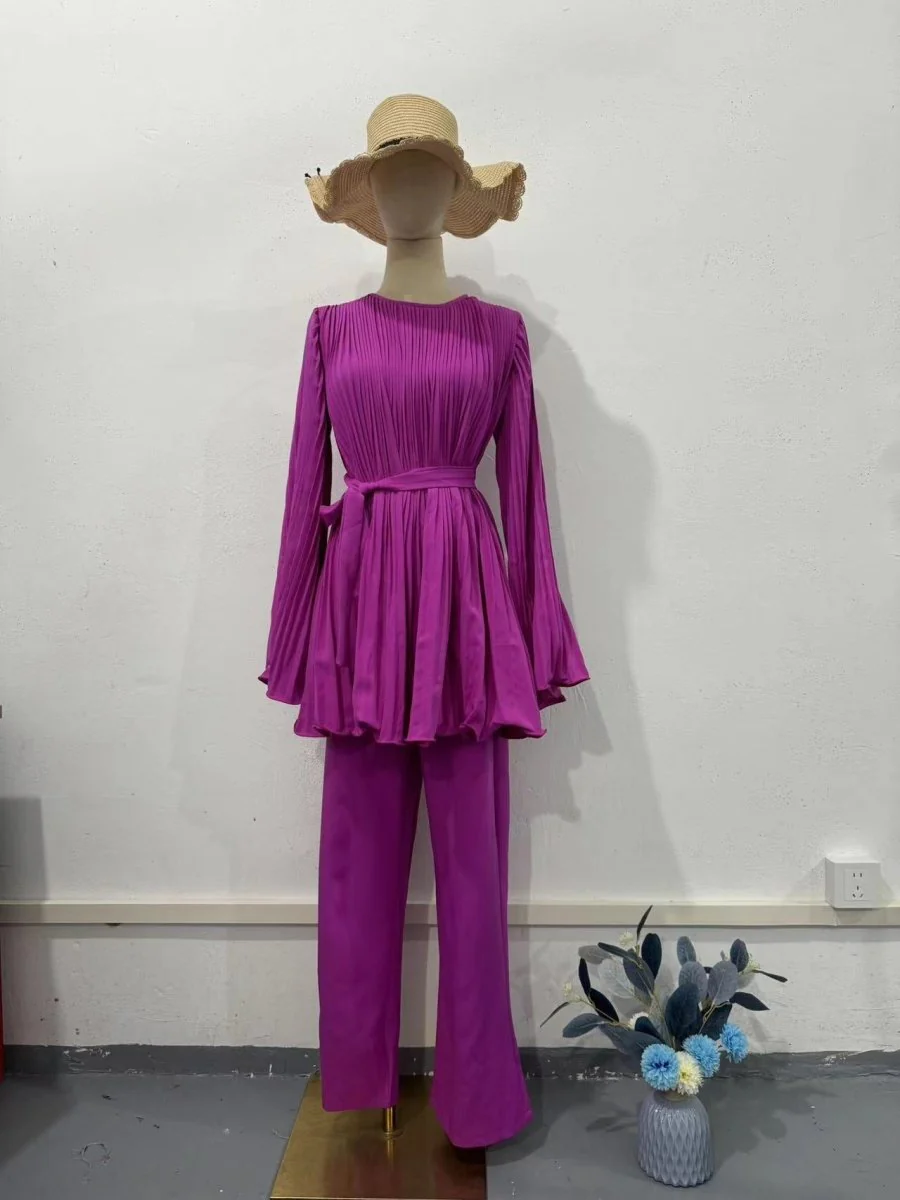 Summer Pleated Design Breathable Loose Pants Two-Piece Set (MS083) - Image 7