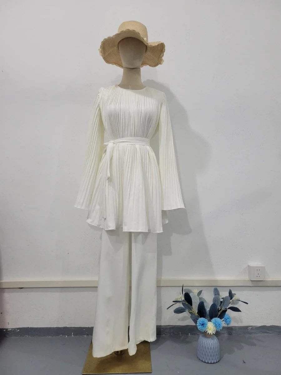 Summer Pleated Design Breathable Loose Pants Two-Piece Set (MS083) - Image 8