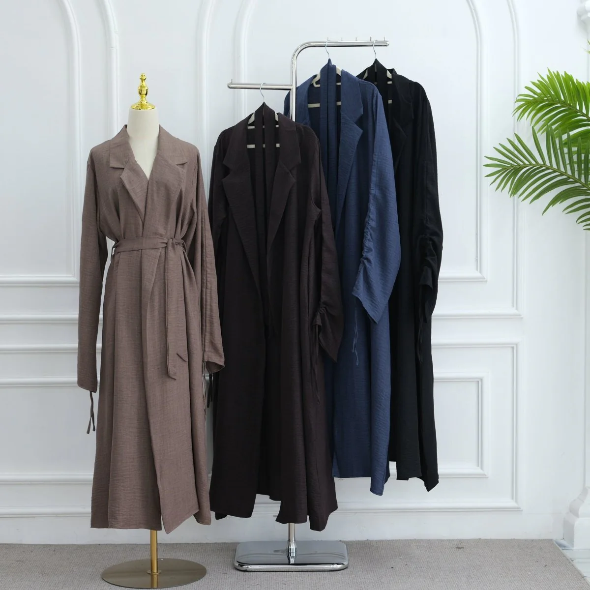 Tailored Blazer Cardigan with Ruched Sleeves | Open-Front Twill Blend Jacket(MOA246) - Image 10