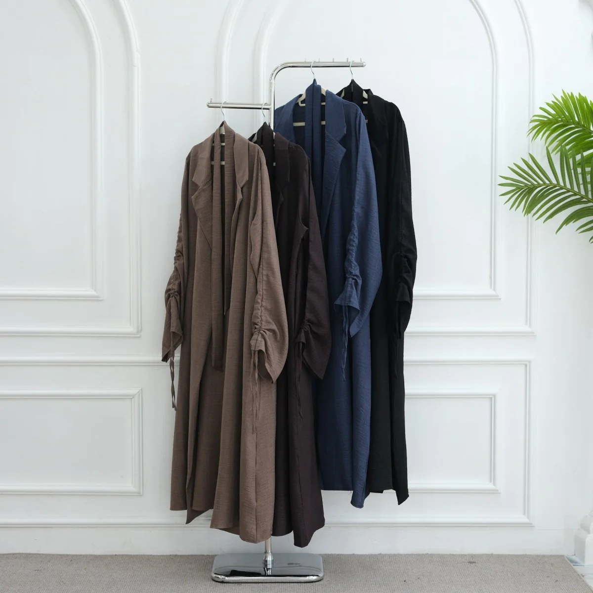 Tailored Blazer Cardigan with Ruched Sleeves | Open-Front Twill Blend Jacket(MOA246) - Image 11