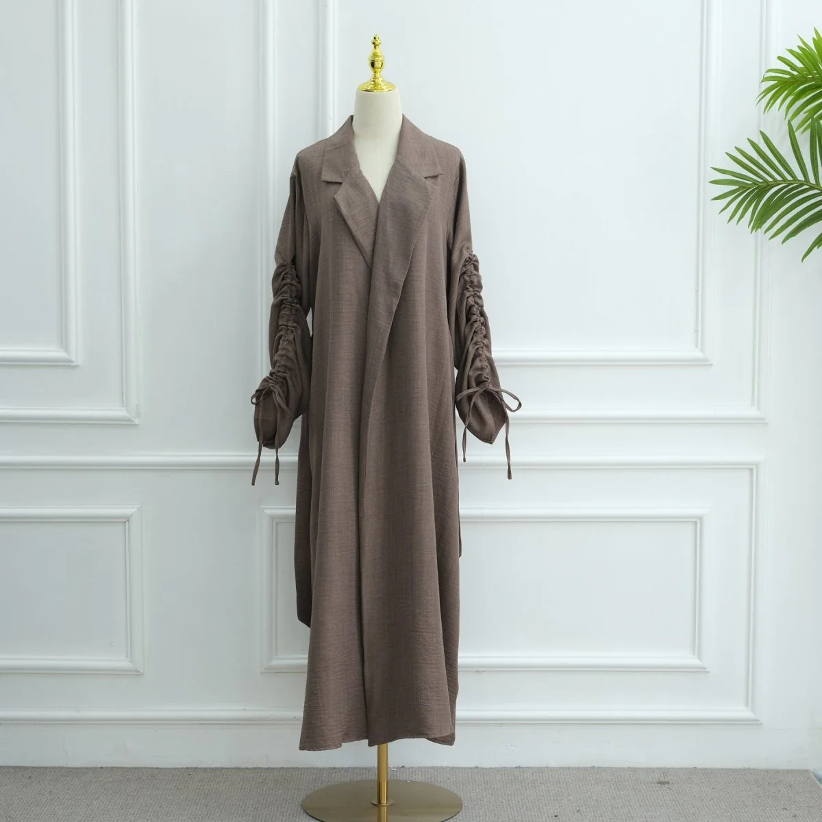 Tailored Blazer Cardigan with Ruched Sleeves | Open-Front Twill Blend Jacket(MOA246) - Image 14