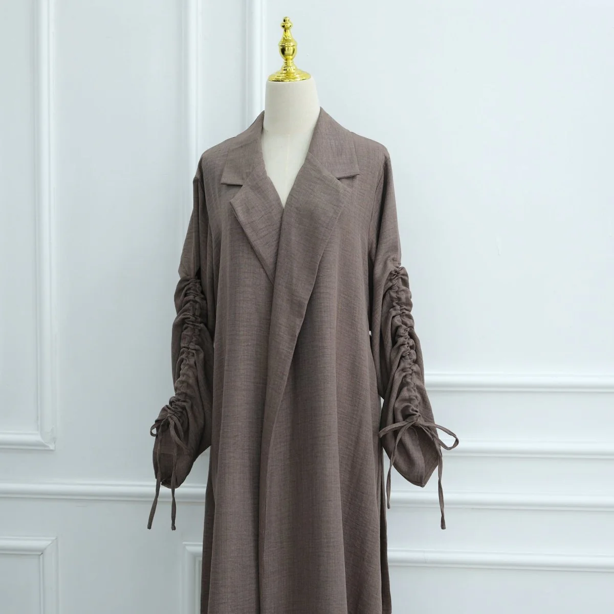 Tailored Blazer Cardigan with Ruched Sleeves | Open-Front Twill Blend Jacket(MOA246) - Image 15
