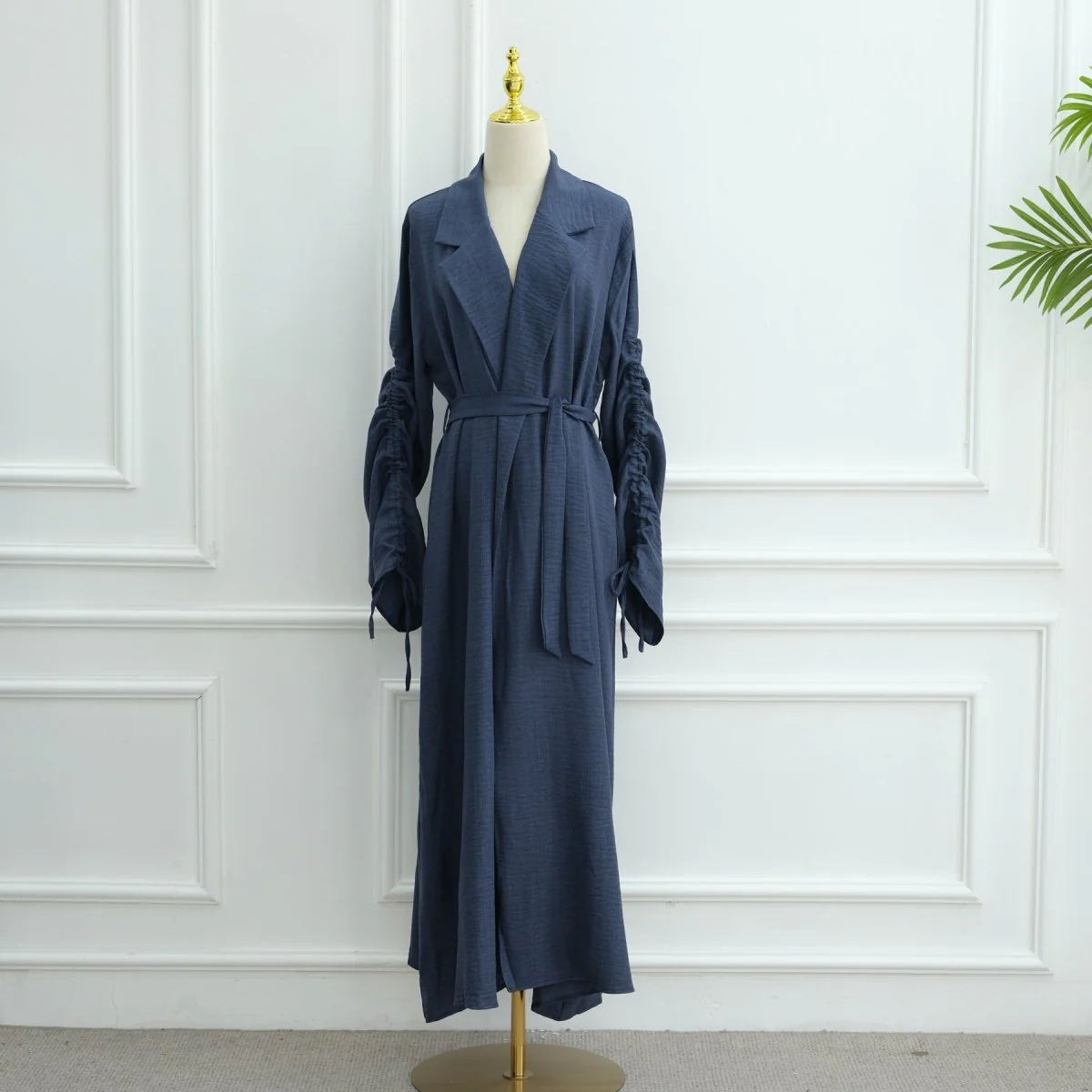 Tailored Blazer Cardigan with Ruched Sleeves | Open-Front Twill Blend Jacket(MOA246) - Image 20