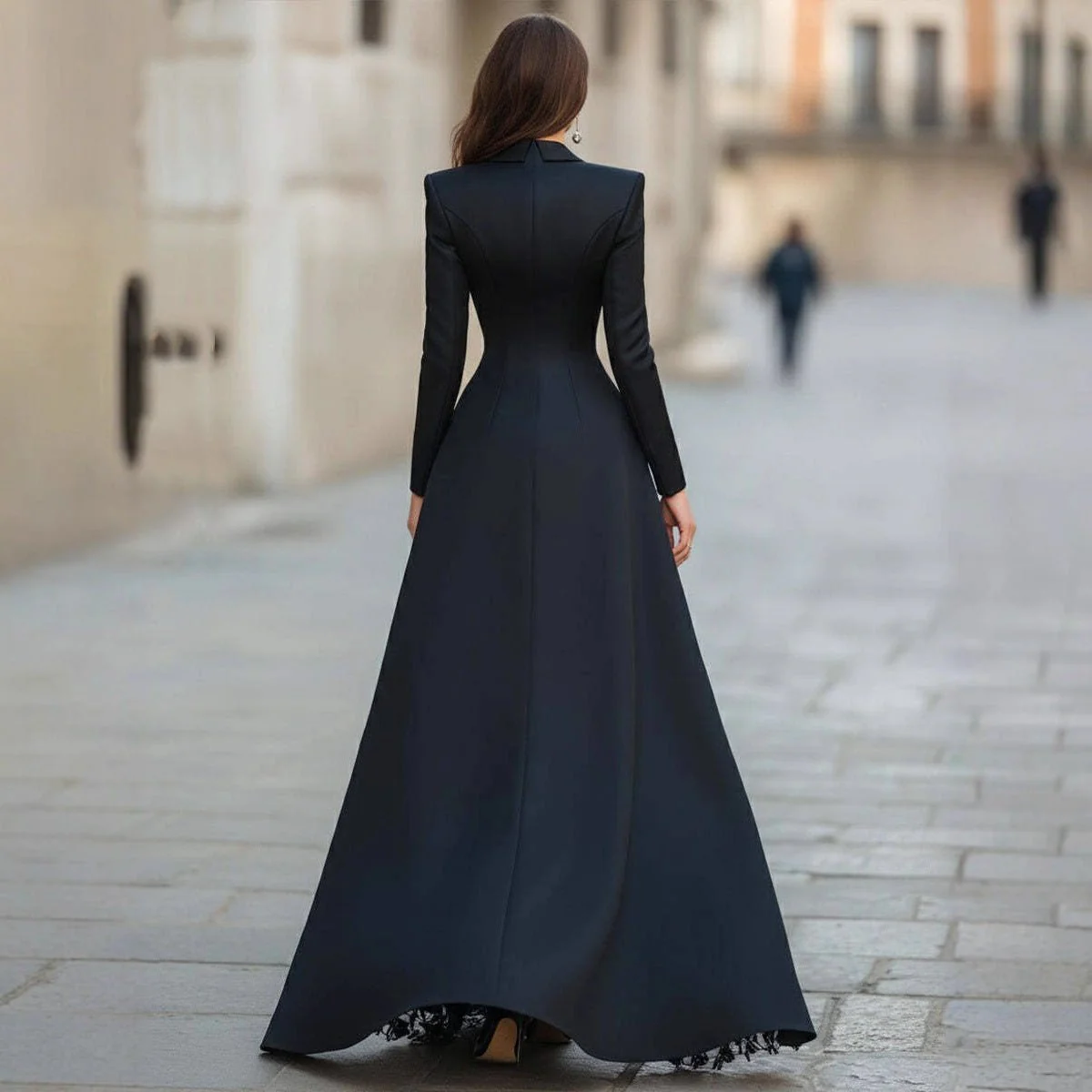 Tailored Blazer Dress with Lace Skirt Overlay(MS334) - Image 3