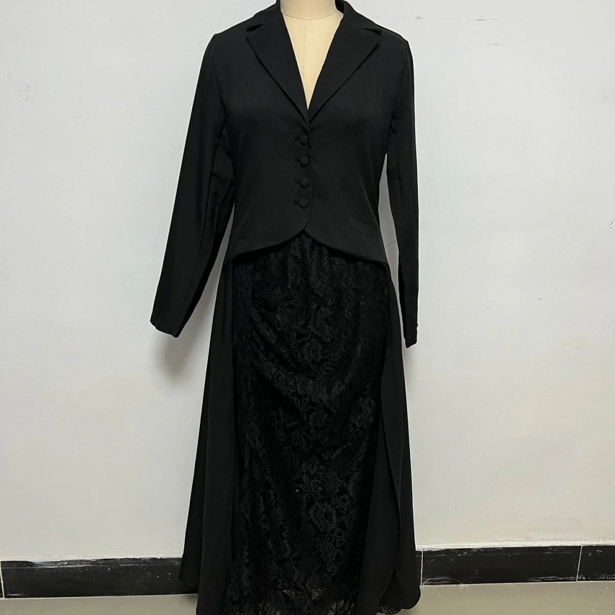 Tailored Blazer Dress with Lace Skirt Overlay(MS334) - Image 5